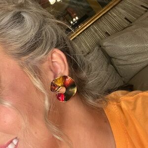 Elegant Gold and Red Swirl Earrings